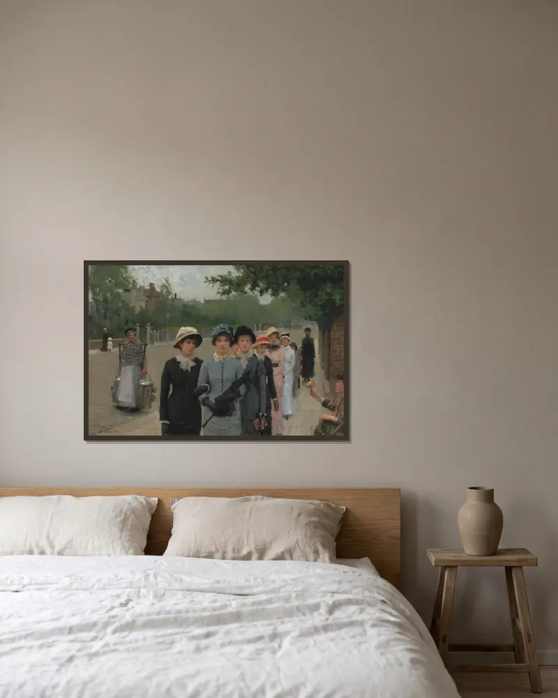 Schulmädchen von Sir George Clausen gerahmt an einer Wand