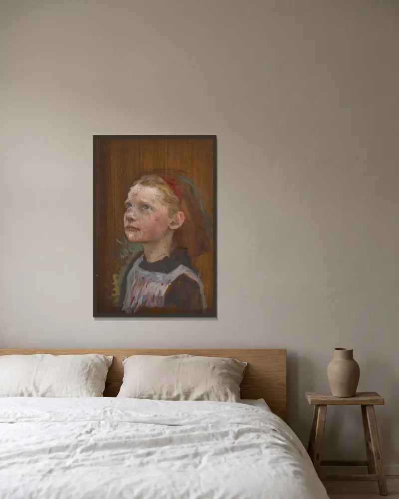 Studie av en flicka av Sir George Clausen inramad på en vägg