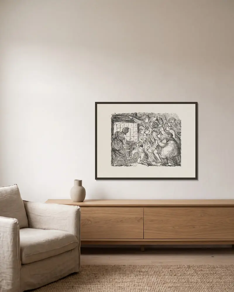 Illustrationen für The Universal Songster, Taf. 04 von George Cruikshank gerahmt an einer Wand