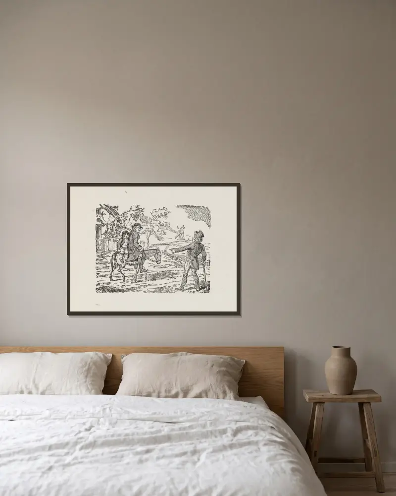 Illustrationer till The Universal Songster, plansch 9 av George Cruikshank inramad på en vägg