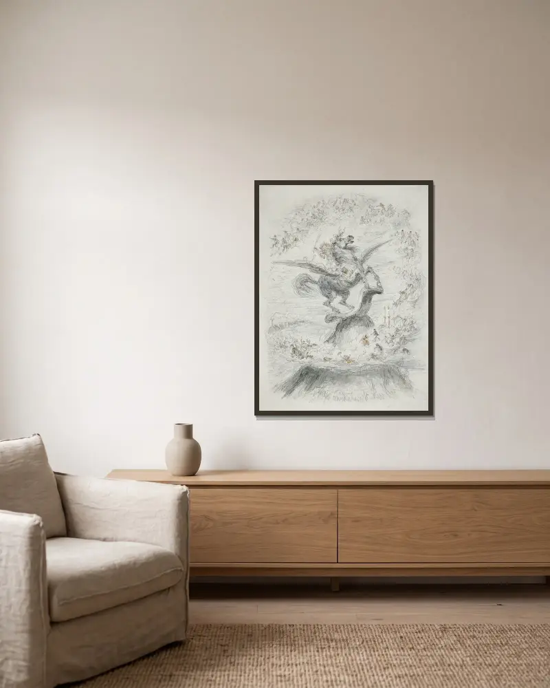 Puck auf Pegasus, 1861 – Nr. 2 von George Cruikshank gerahmt an einer Wand