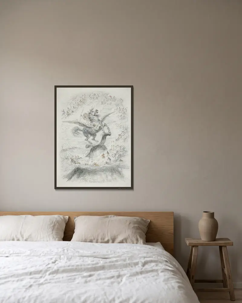 Puck auf Pegasus, 1861 – Nr. 2 von George Cruikshank gerahmt an einer Wand