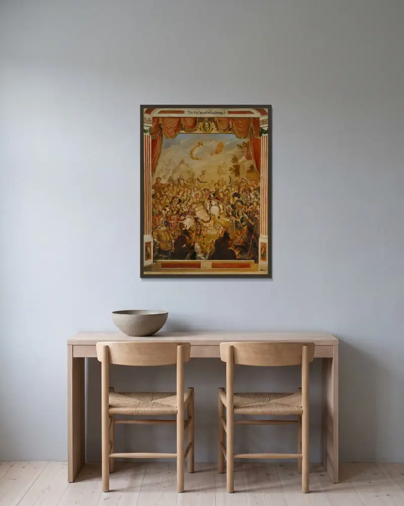 William Shakespeares första framträdande på Globe-teaterns scen av George Cruikshank inramad på en vägg
