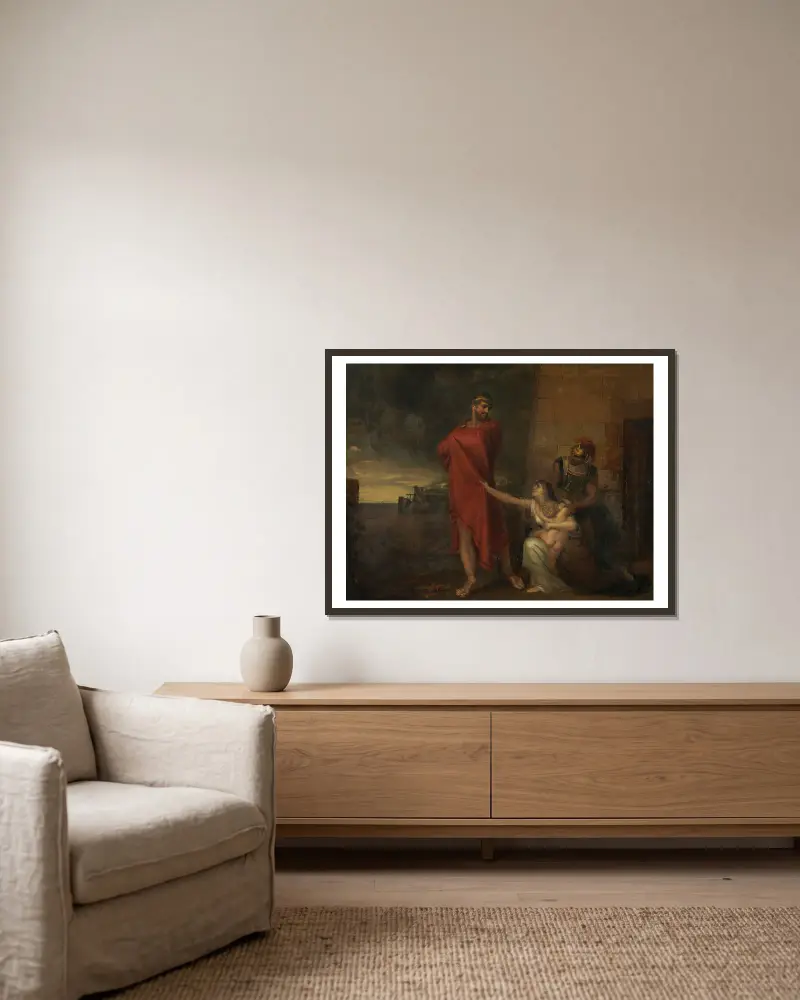 Andromache bönfaller Odysseus att skona hennes sons liv av George Dawe inramad på en vägg