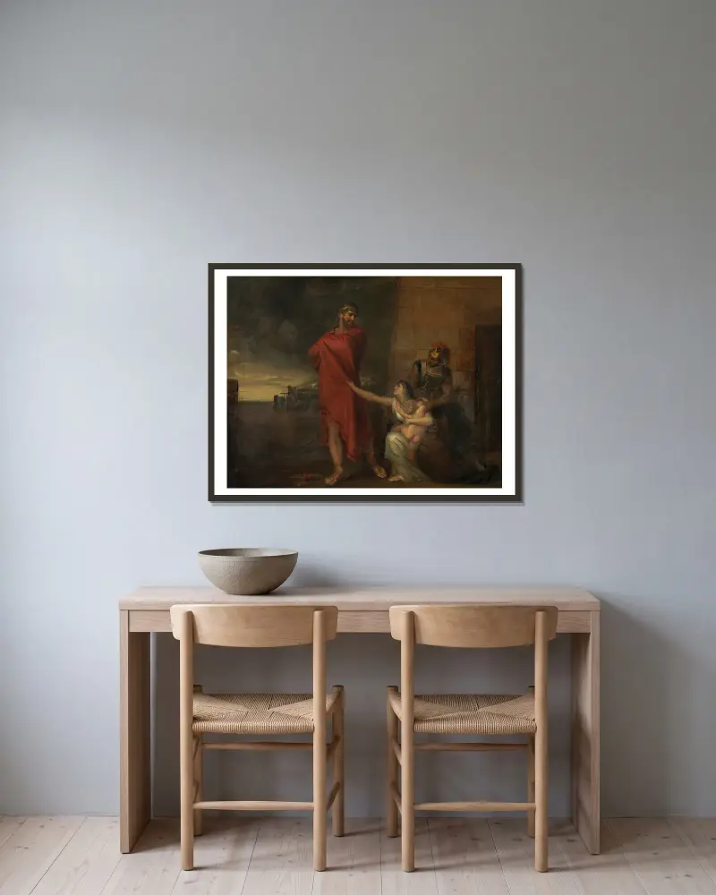 Andromache bönfaller Odysseus att skona hennes sons liv av George Dawe inramad på en vägg