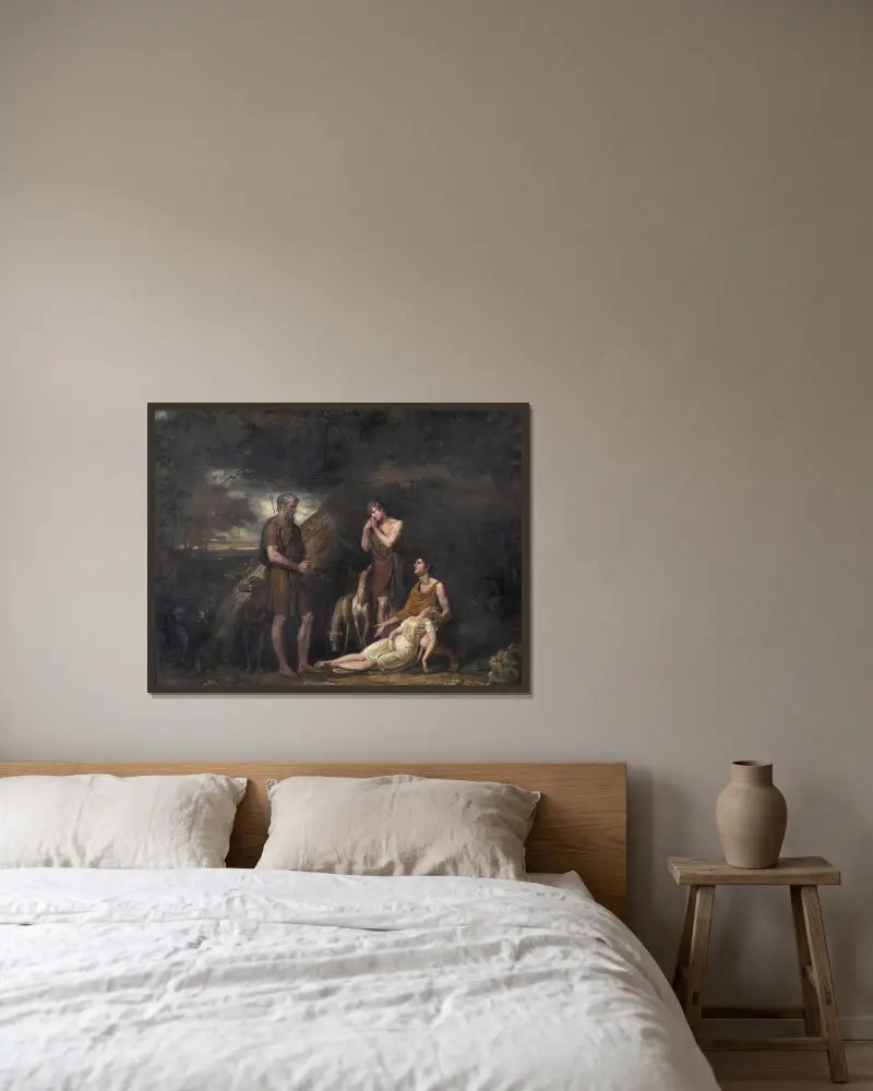 Imogen funnen i Belarius grotta av George Dawe inramad på en vägg