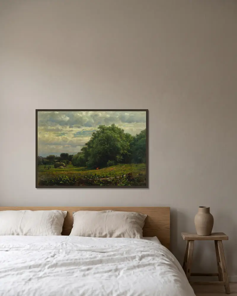 Erntezeit von George Inness gerahmt an einer Wand