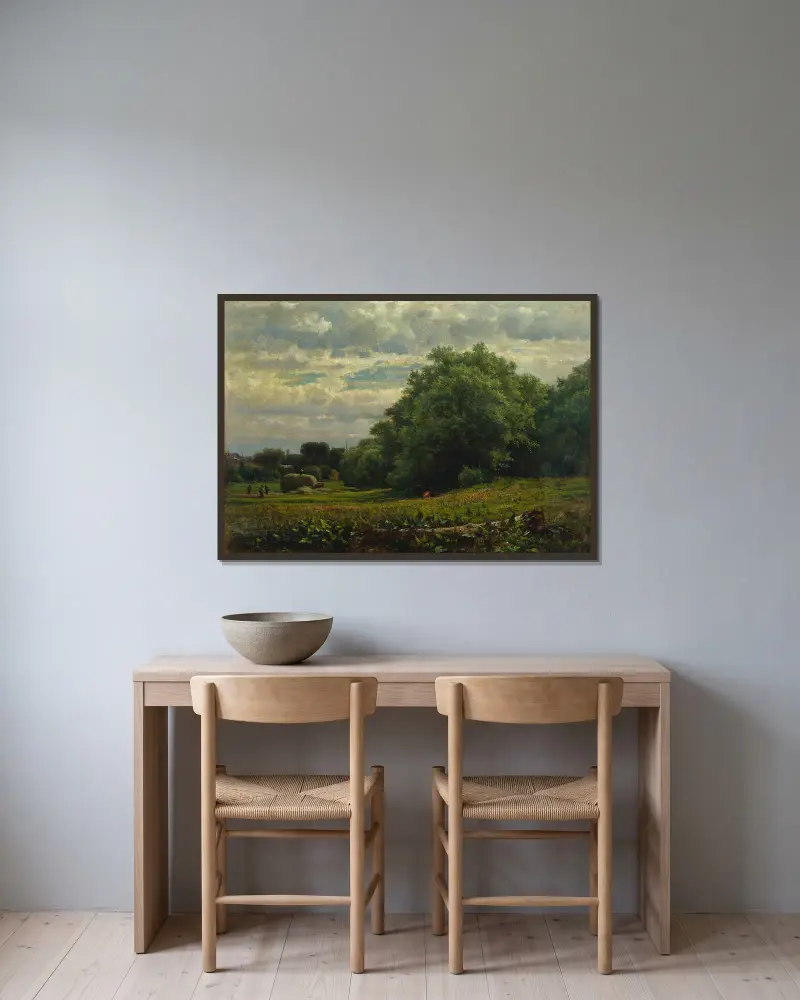 Erntezeit von George Inness gerahmt an einer Wand