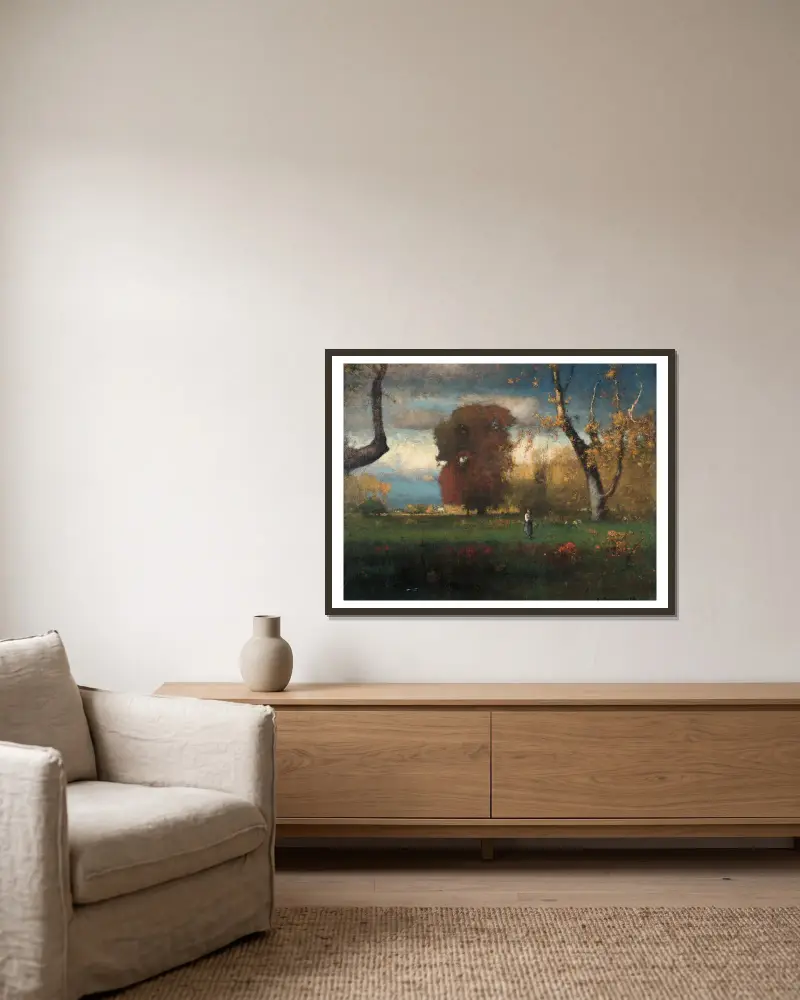 Landscape av George Inness inramad på en vägg
