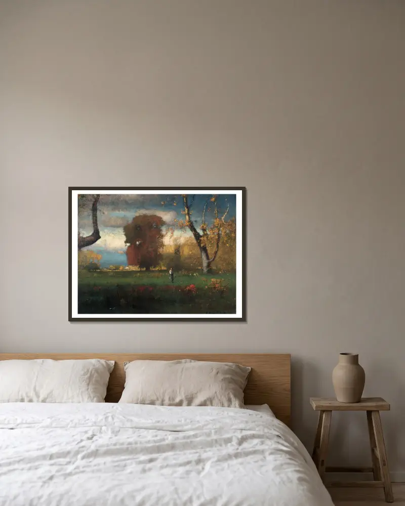 Landscape av George Inness inramad på en vägg
