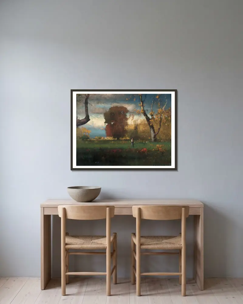 Landscape av George Inness inramad på en vägg