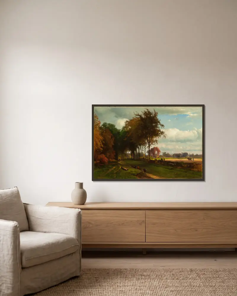 Krajina s dobytkem, George Inness v rámu na stěně