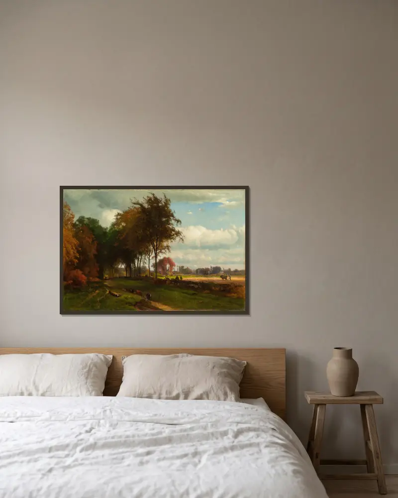 Krajina s dobytkem, George Inness v rámu na stěně