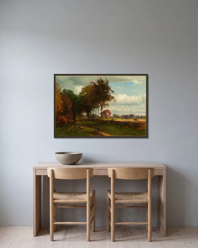 Krajina s dobytkem, George Inness v rámu na stěně