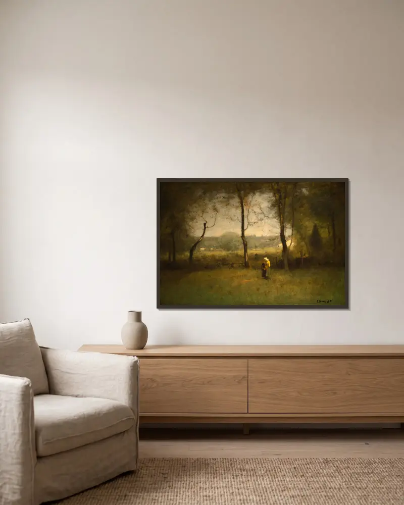 Wood Gatherers, An Autumn Afternoon av George Inness inramad på en vägg