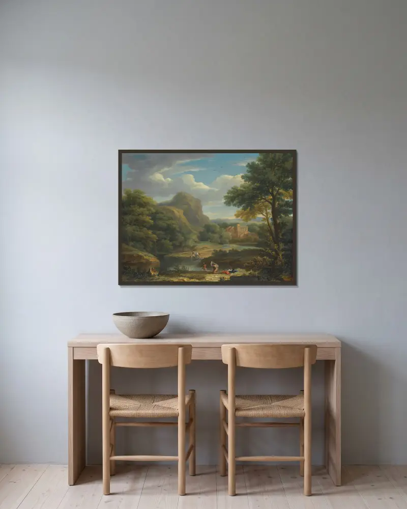 Mountainous Landscape av George Lambert inramad på en vägg