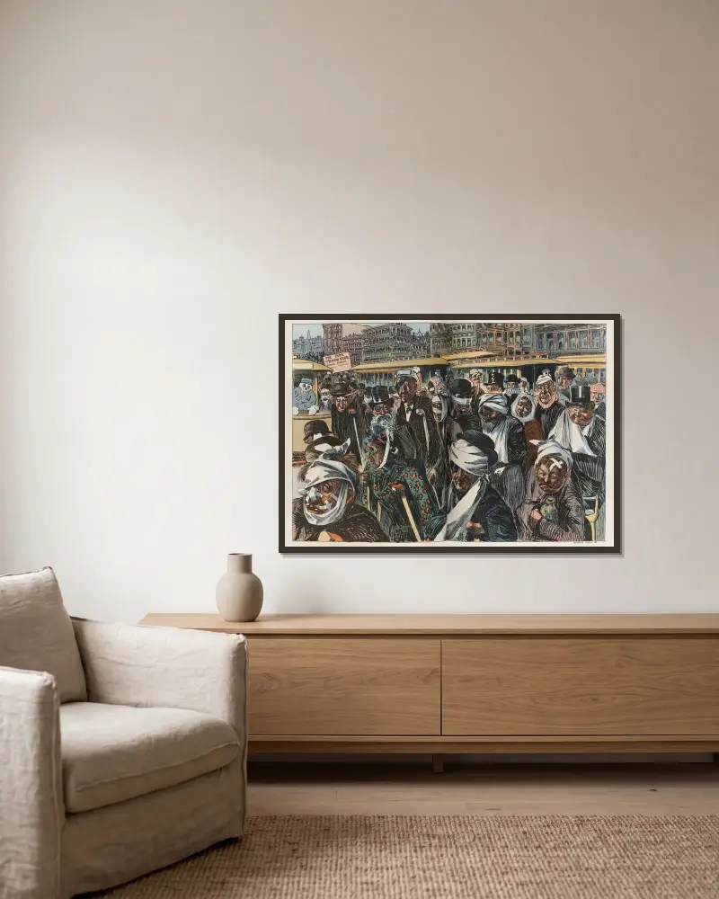 Årlig parad för klubben för kryckburna spårvagnsförare av George Luks inramad på en vägg