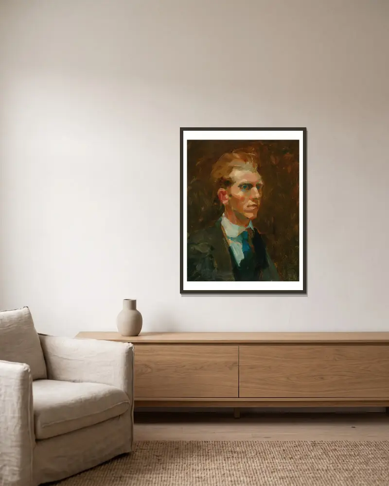 Bildnis eines jungen Mannes von George Luks gerahmt an einer Wand