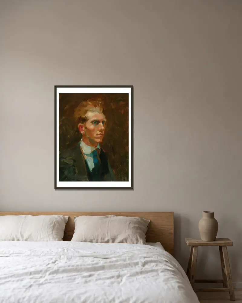 Bildnis eines jungen Mannes von George Luks gerahmt an einer Wand