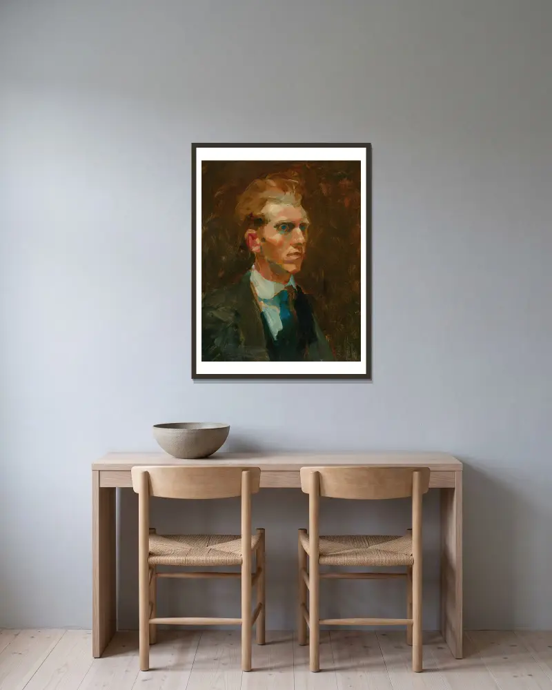 Bildnis eines jungen Mannes von George Luks gerahmt an einer Wand