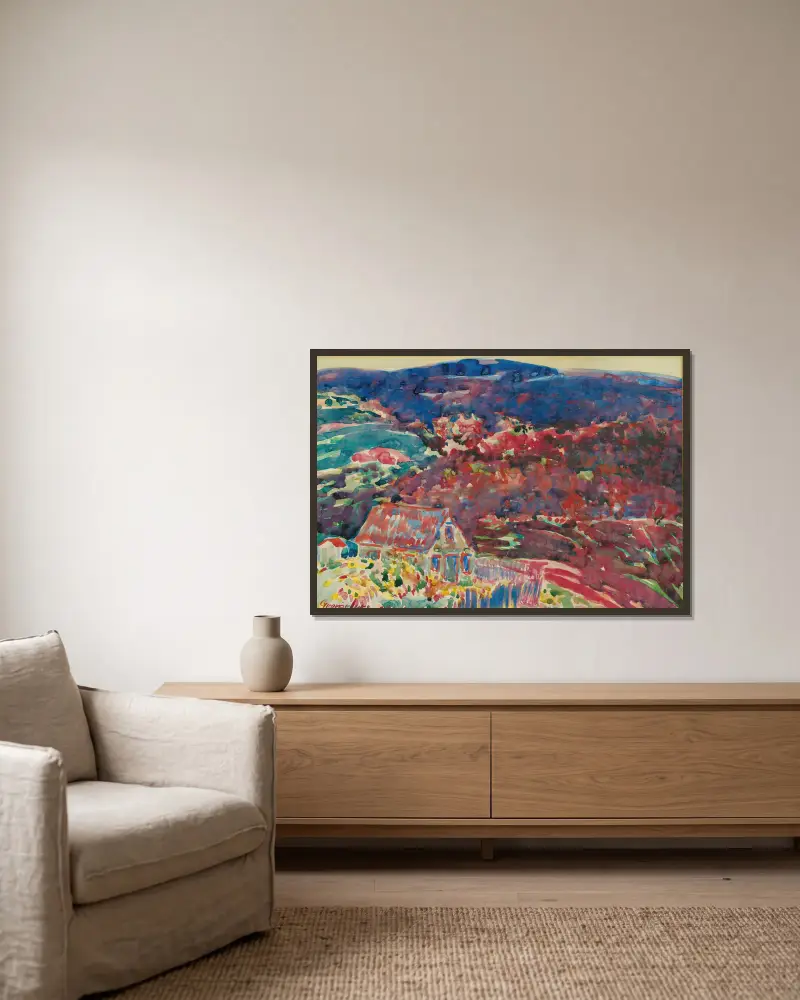 Purple Hills av George Luks inramad på en vägg