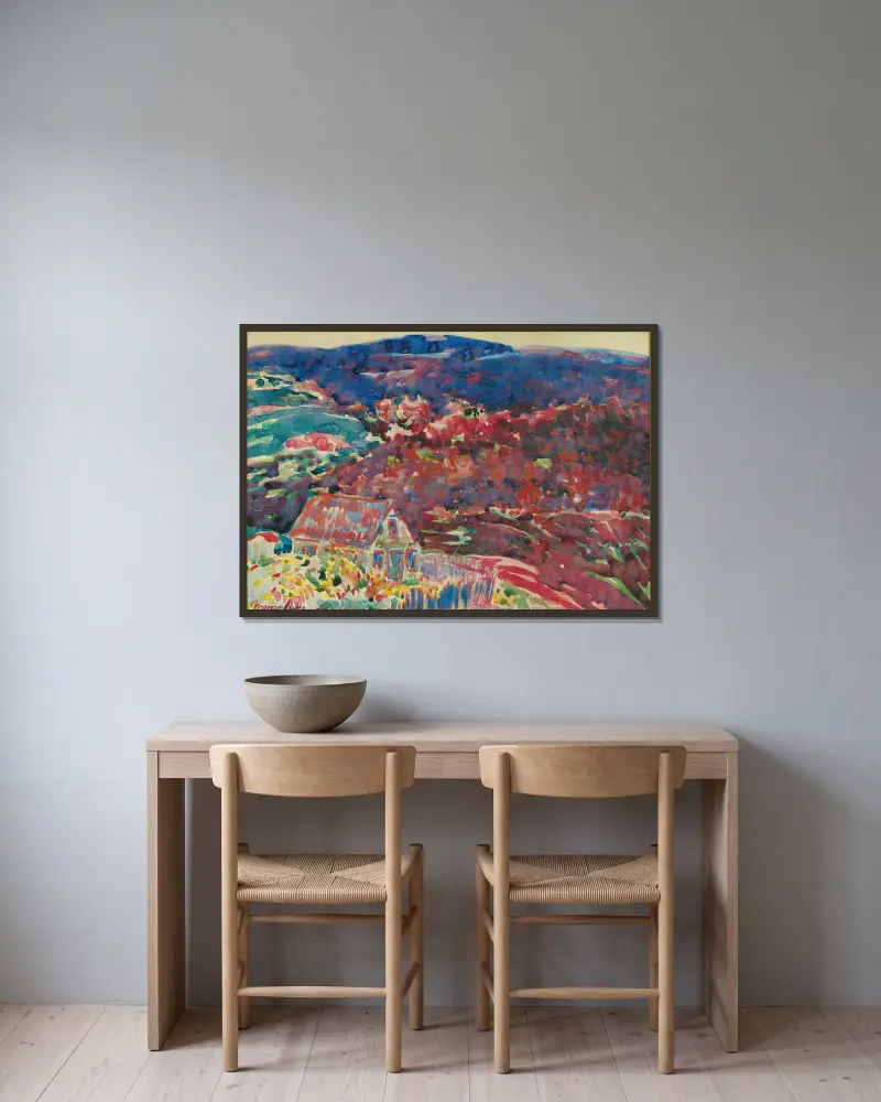 Purple Hills av George Luks inramad på en vägg