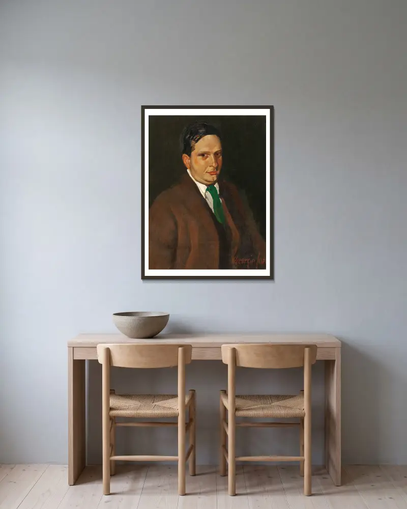 Zelená kravata (Portrét Edwarda H. Smitha), George Luks v rámu na stěně