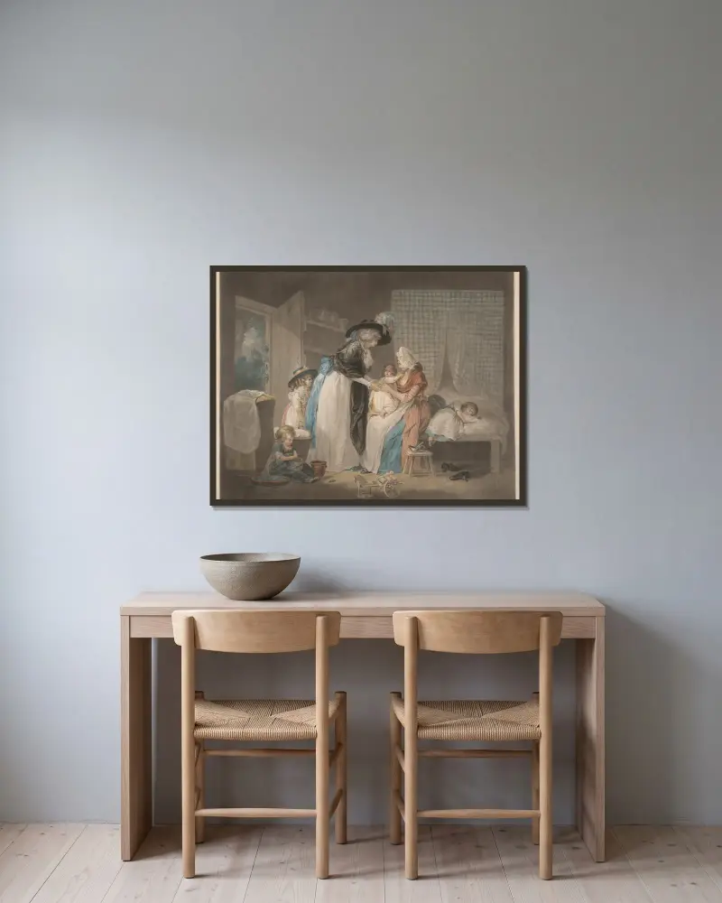 Besök hos barnet hos amman av George Morland inramad på en vägg