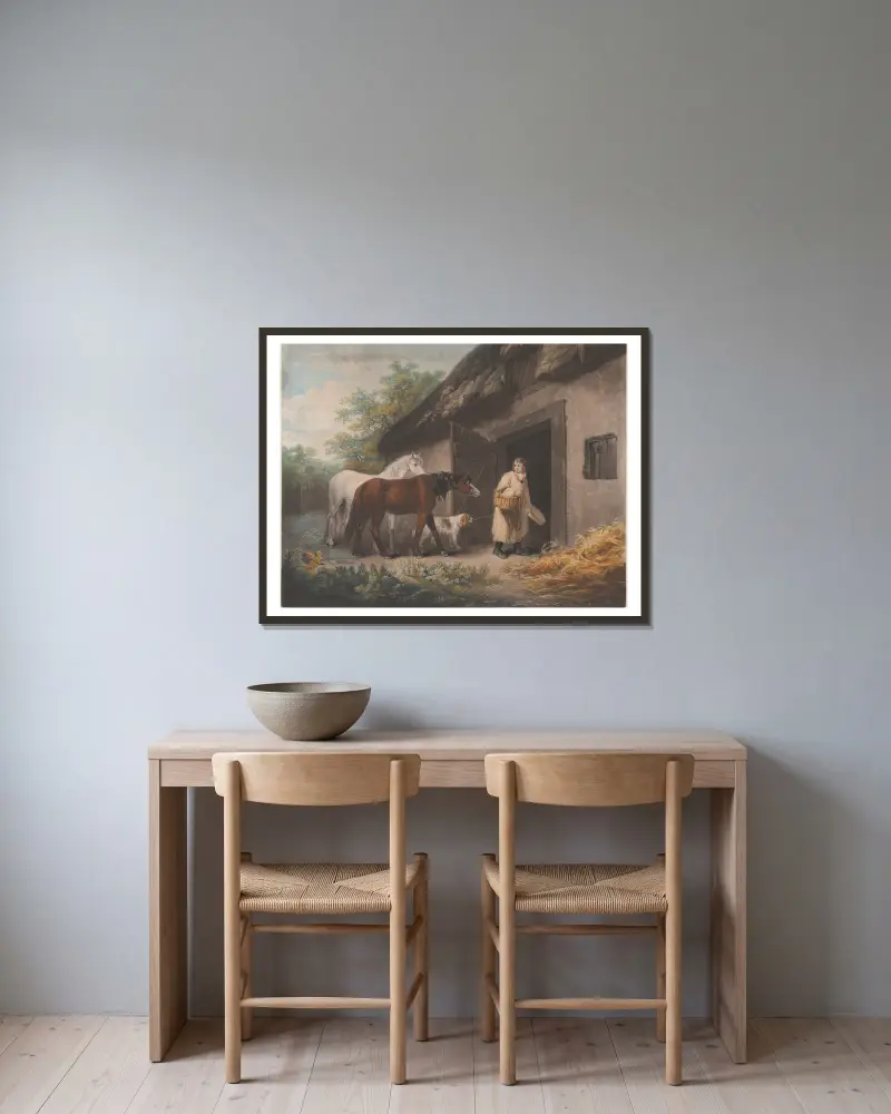 The Horse Feeder av George Morland inramad på en vägg