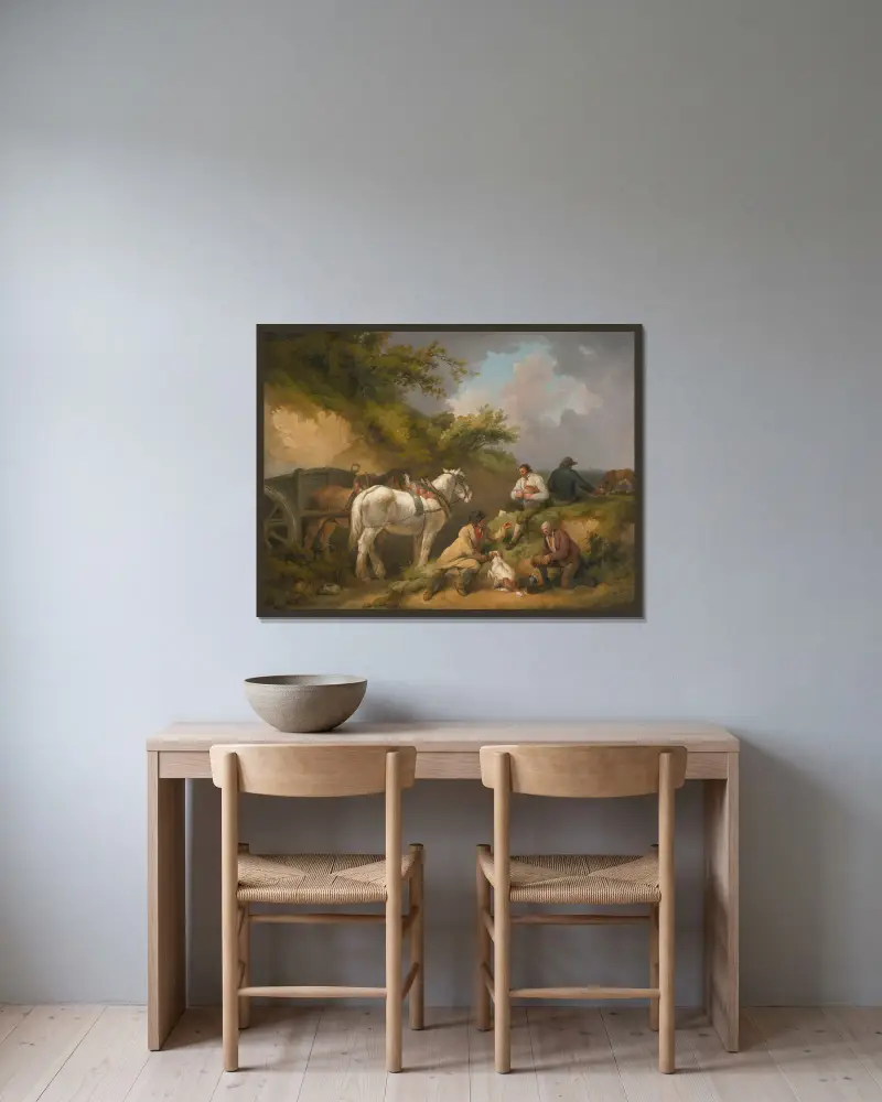 The labourer’s rest av George Morland inramad på en vägg