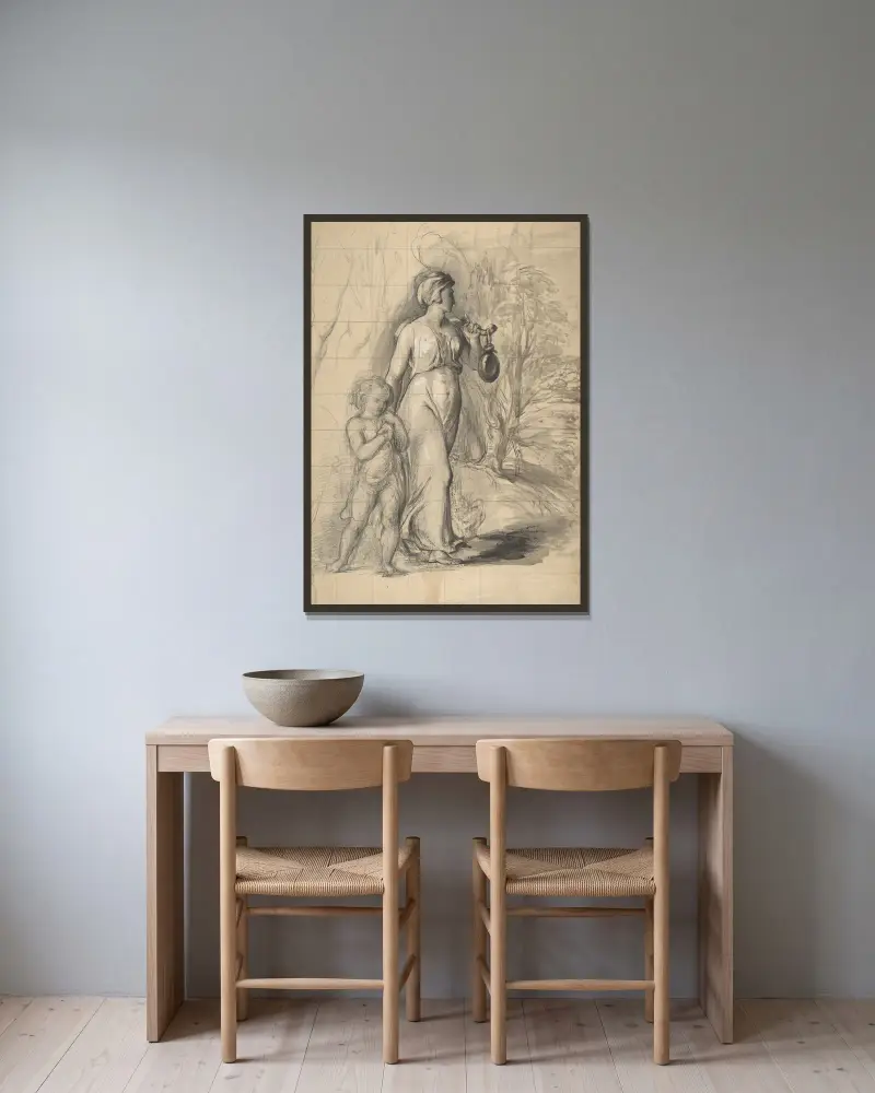 Hagar och Ismael i öknen av George Richmond inramad på en vägg