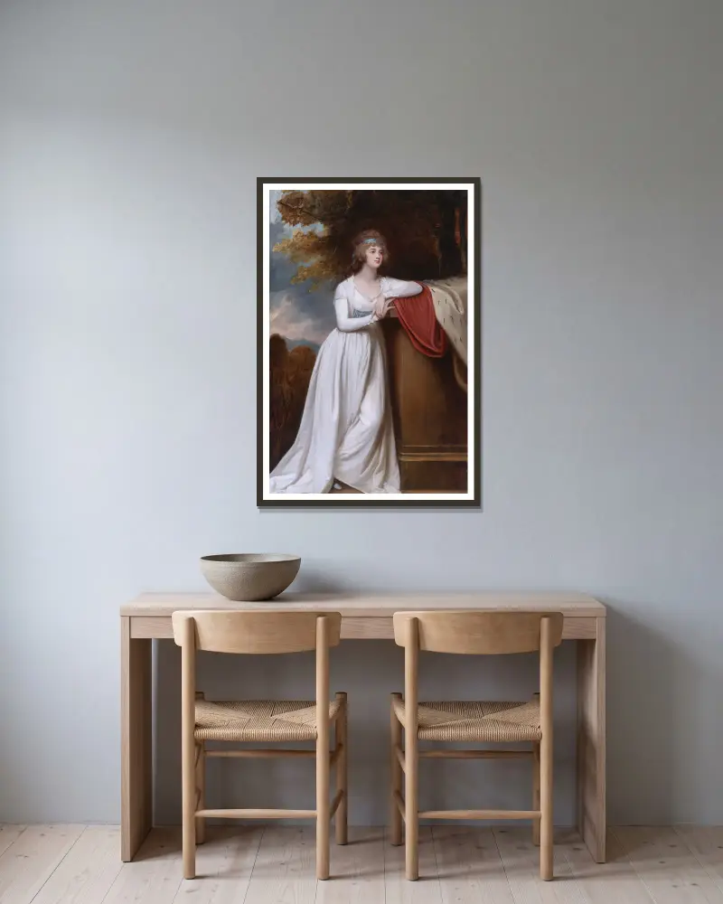 Barbara, markisinna av Donegall av George Romney inramad på en vägg