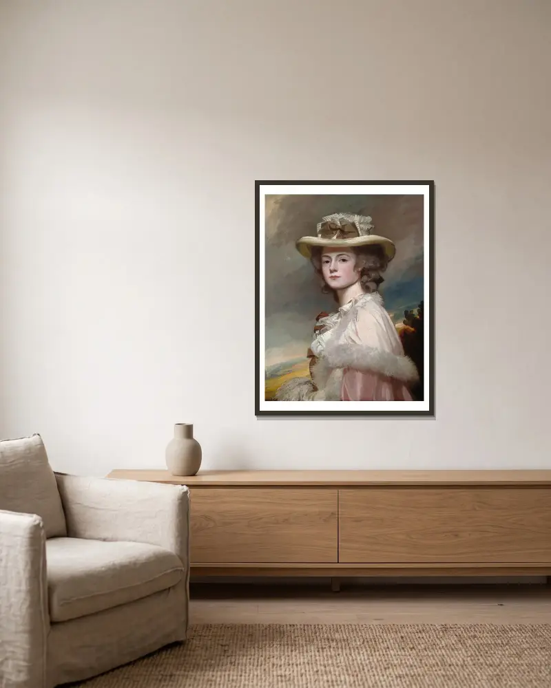 Mrs. Davies Davenport av George Romney inramad på en vägg