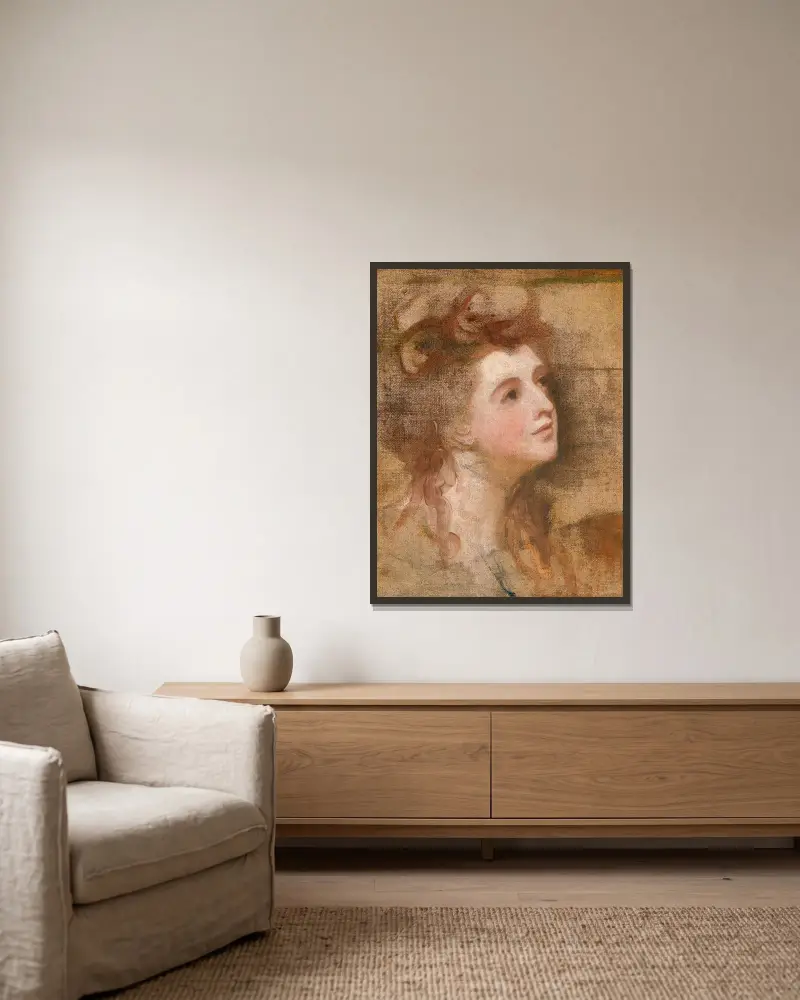 Porträtt av en dam av George Romney inramad på en vägg