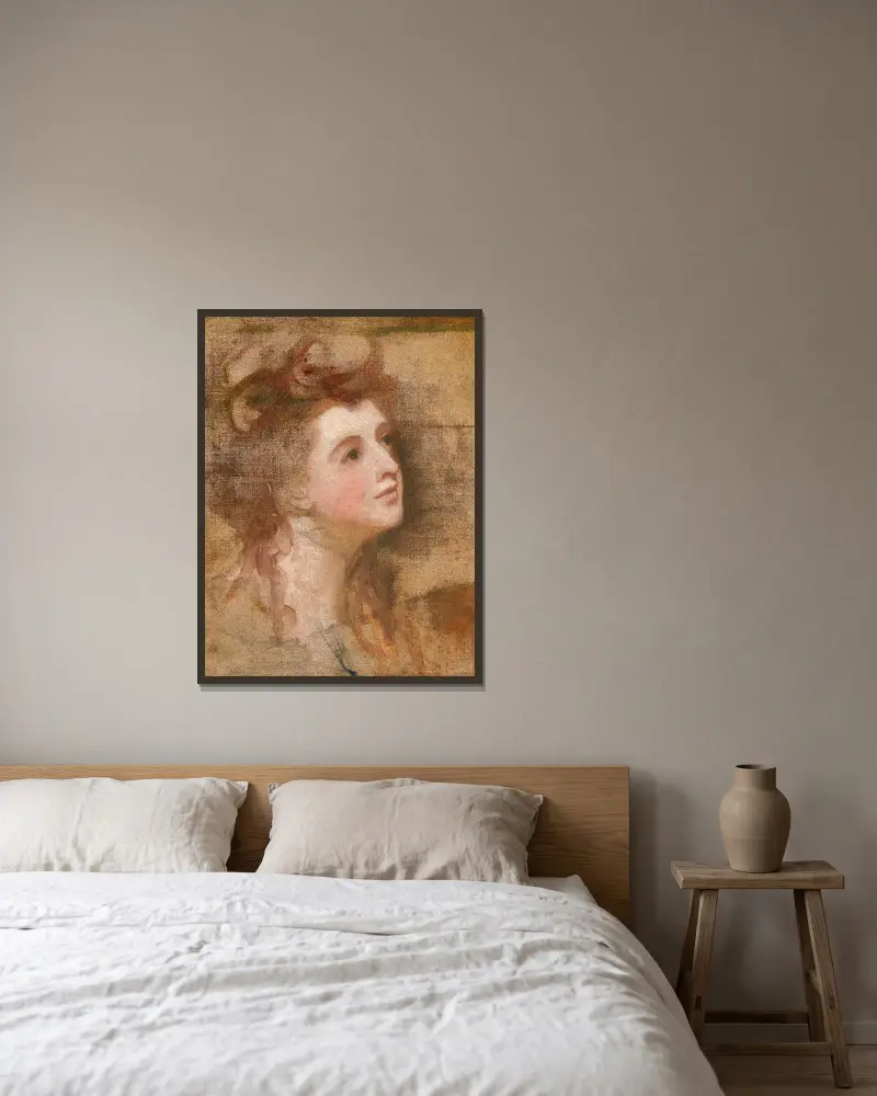 Porträtt av en dam av George Romney inramad på en vägg