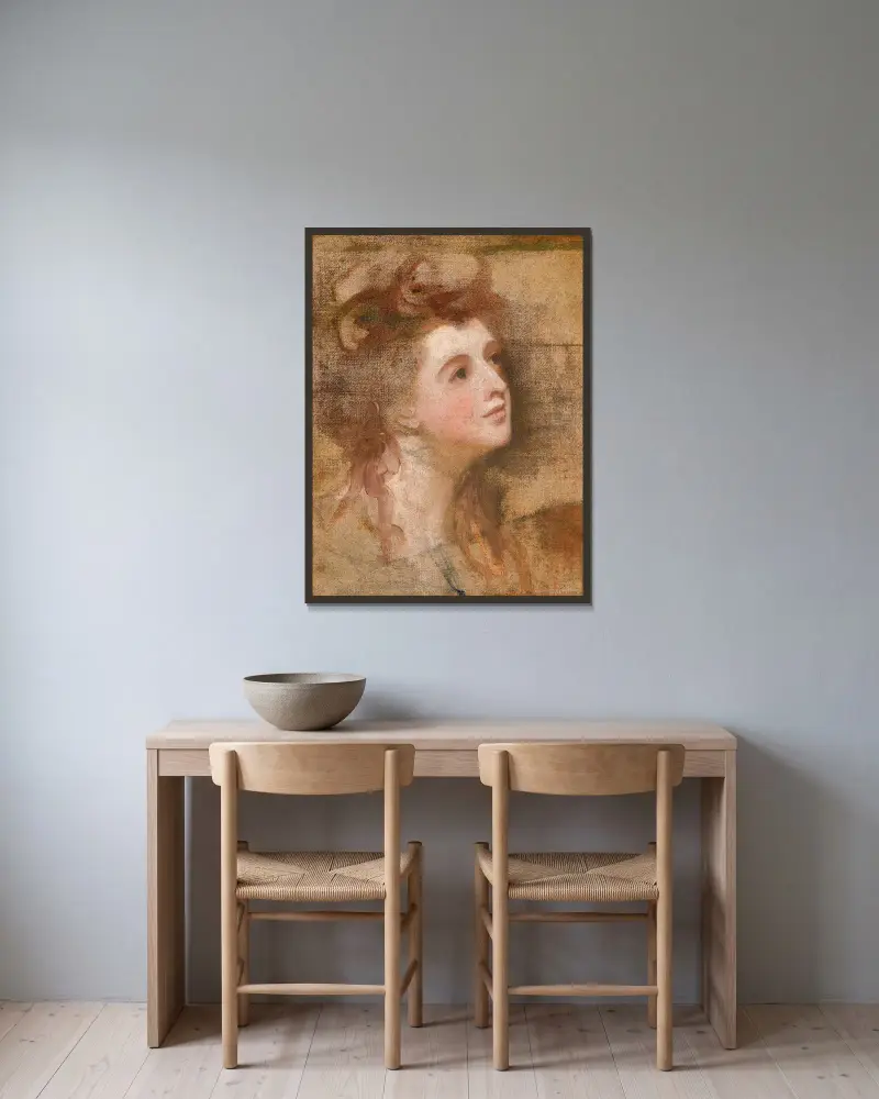 Porträtt av en dam av George Romney inramad på en vägg