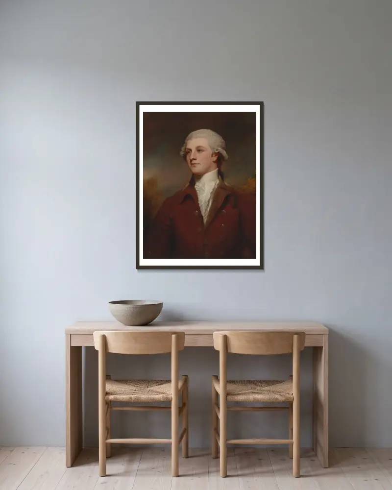 Porträt von Bryan Cooke of Owston von George Romney gerahmt an einer Wand