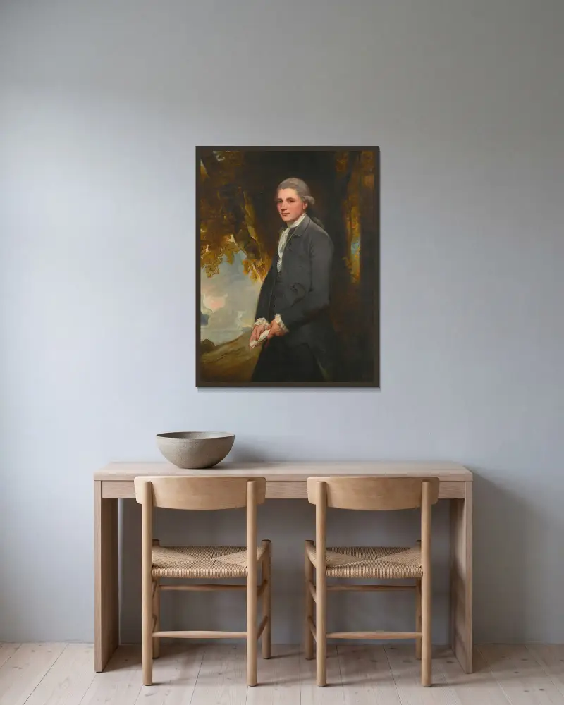 Porträt von John Redhead von George Romney gerahmt an einer Wand