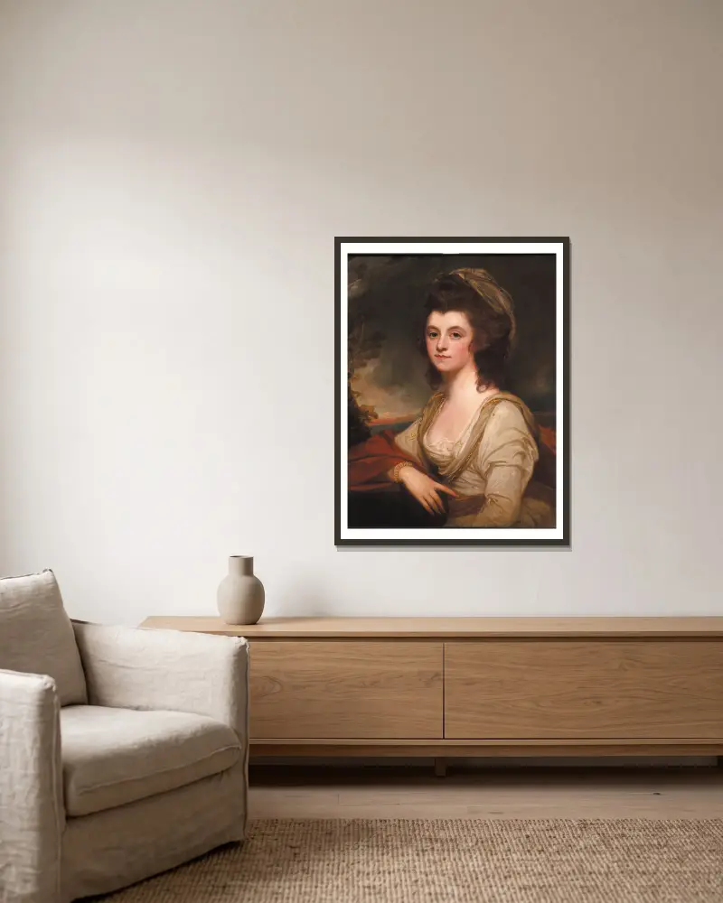 Porträtt av Lady Bentinck av George Romney inramad på en vägg