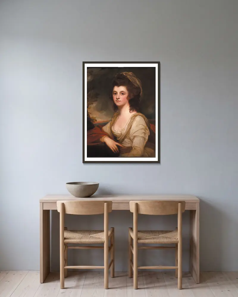 Porträtt av Lady Bentinck av George Romney inramad på en vägg