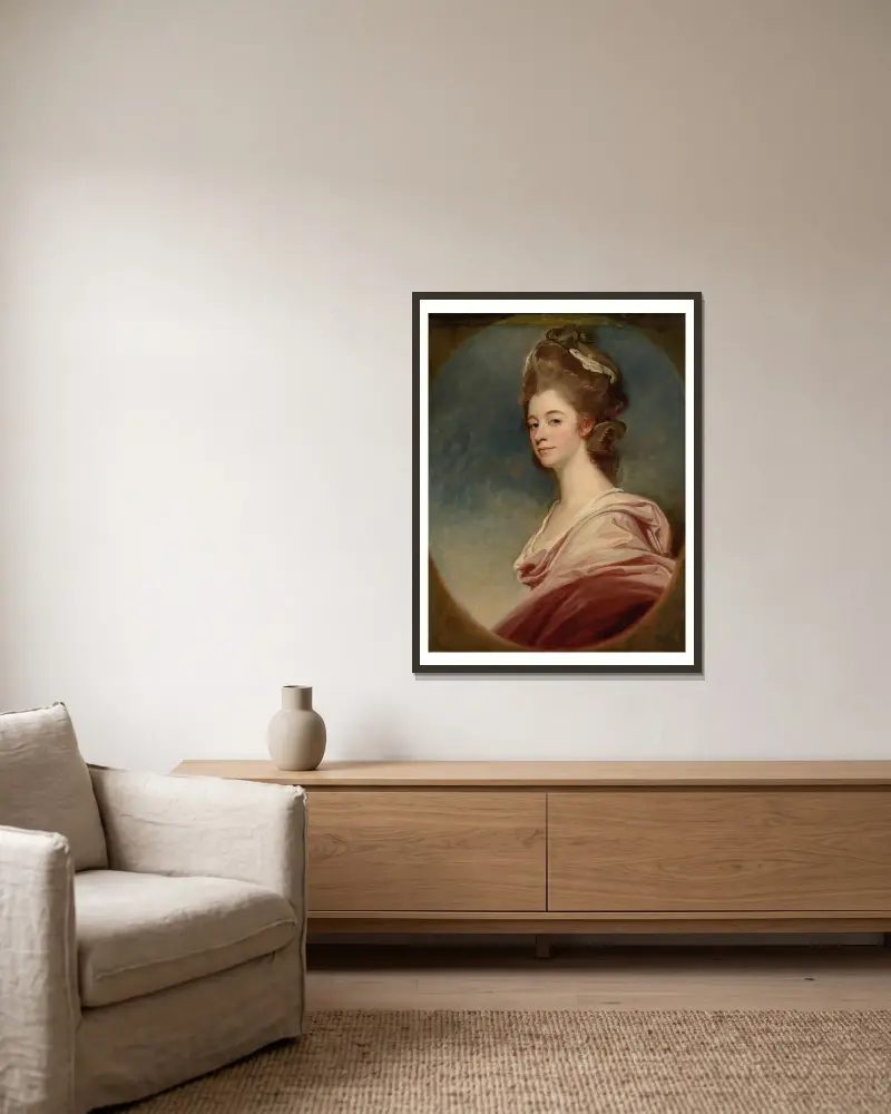 Porträtt av lady Emilia Kerr av George Romney inramad på en vägg