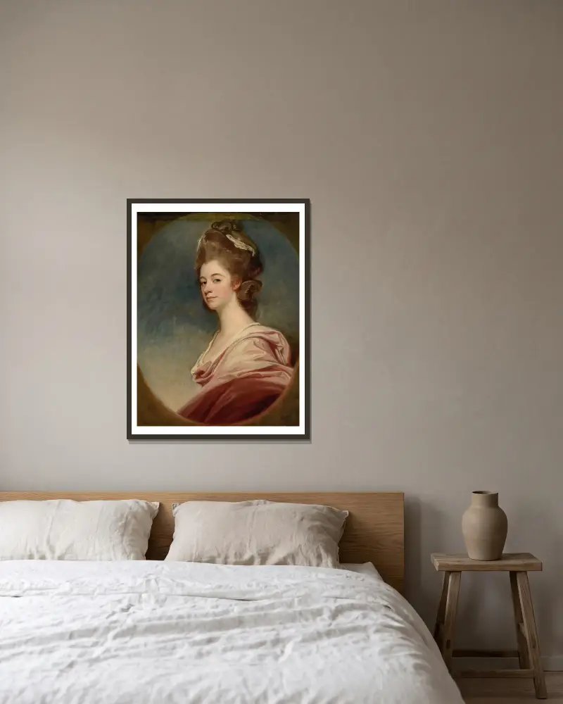 Porträtt av lady Emilia Kerr av George Romney inramad på en vägg