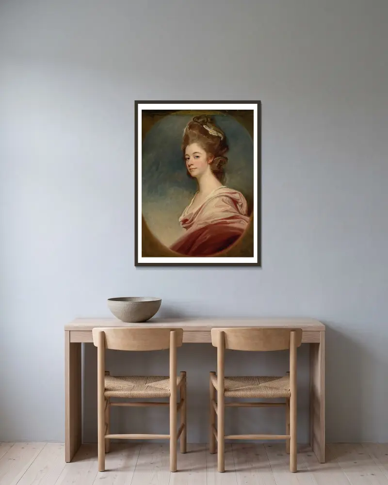 Porträtt av lady Emilia Kerr av George Romney inramad på en vägg