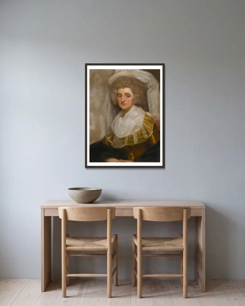 Porträt von Mrs. Francis Ingram von George Romney gerahmt an einer Wand
