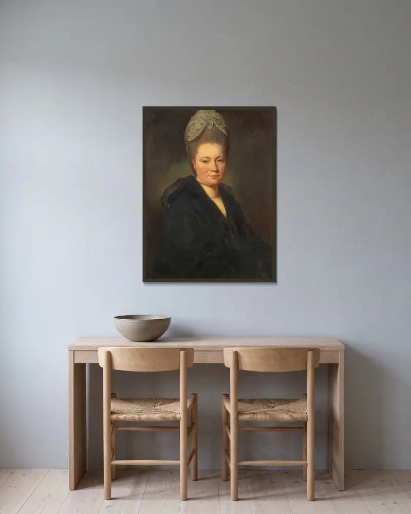 Porträt von Mrs. Marie-Jean Gomm von George Romney gerahmt an einer Wand