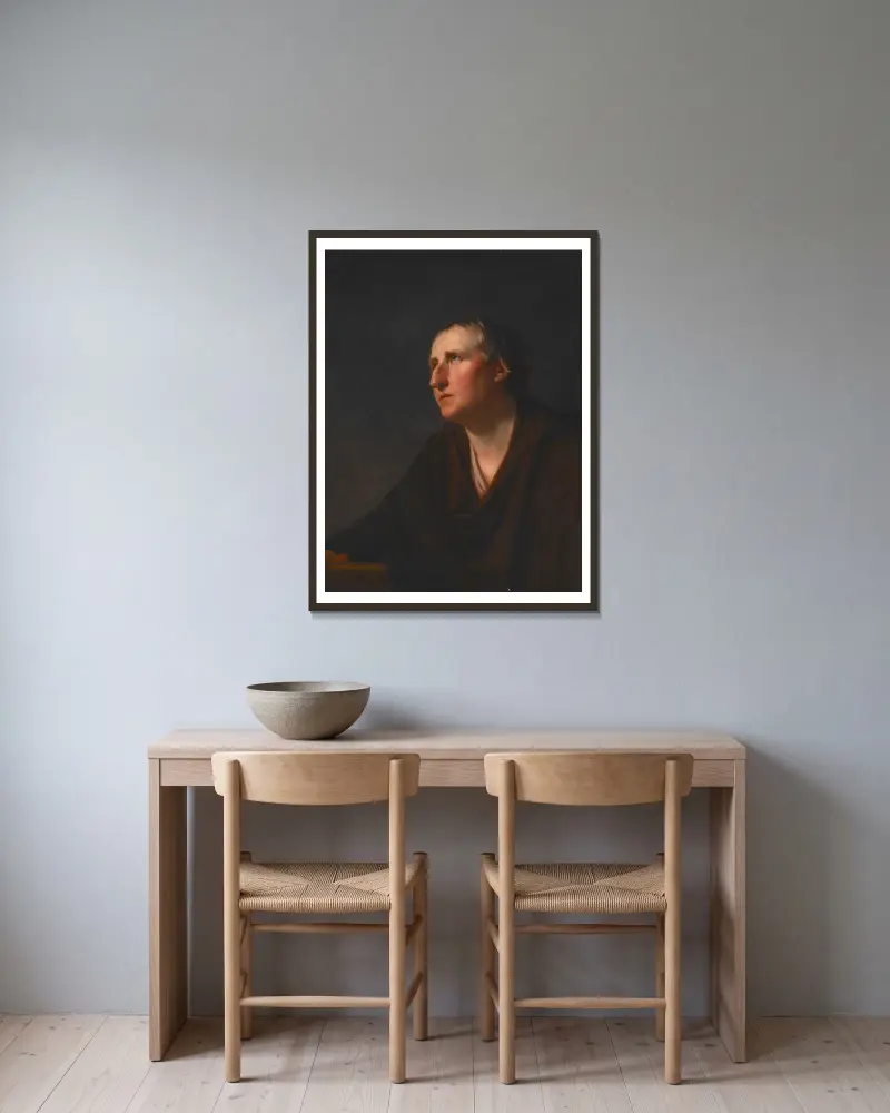 Porträtt av pastor Richard Stables av George Romney inramad på en vägg