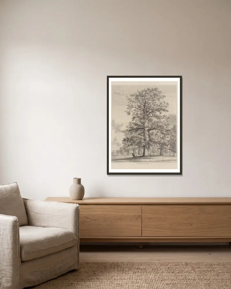 Die hohe Eiche bei Fredville von Jacob George Strutt gerahmt an einer Wand