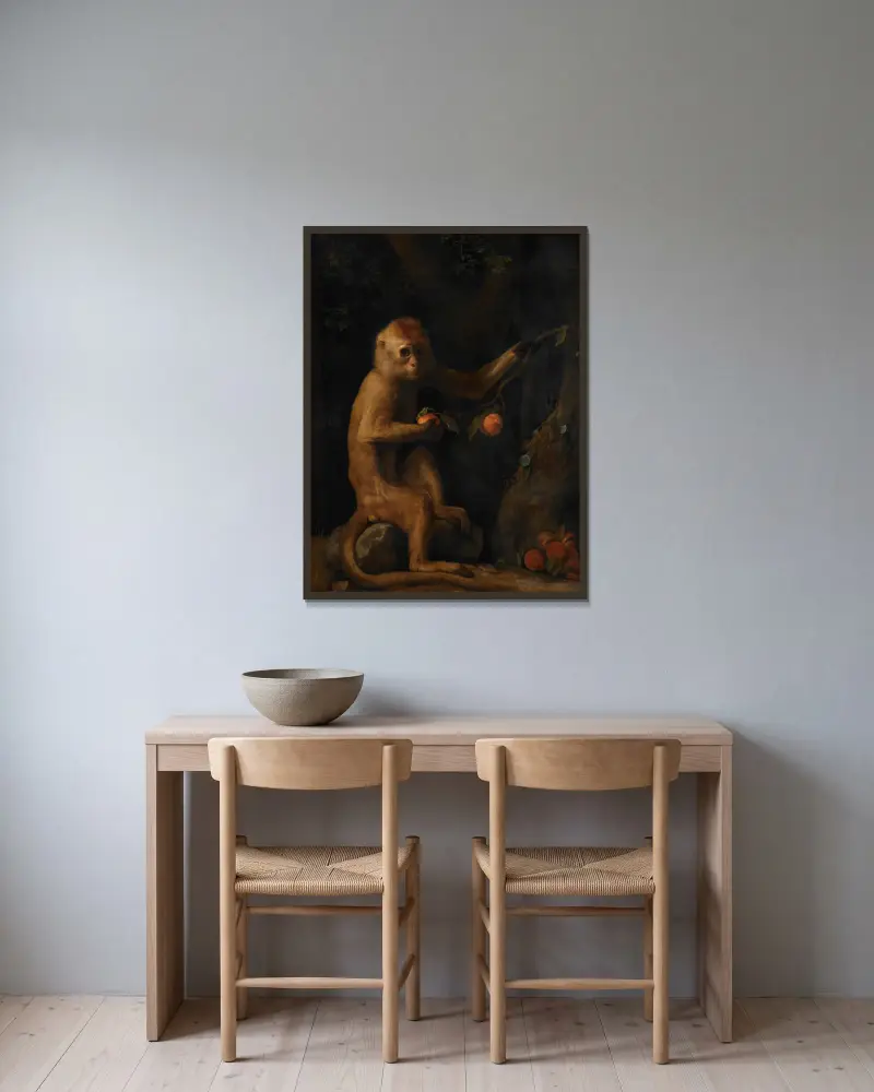 Ein Affe von George Stubbs gerahmt an einer Wand