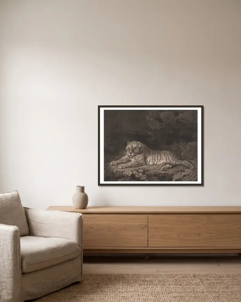A Tigress av George Stubbs inramad på en vägg