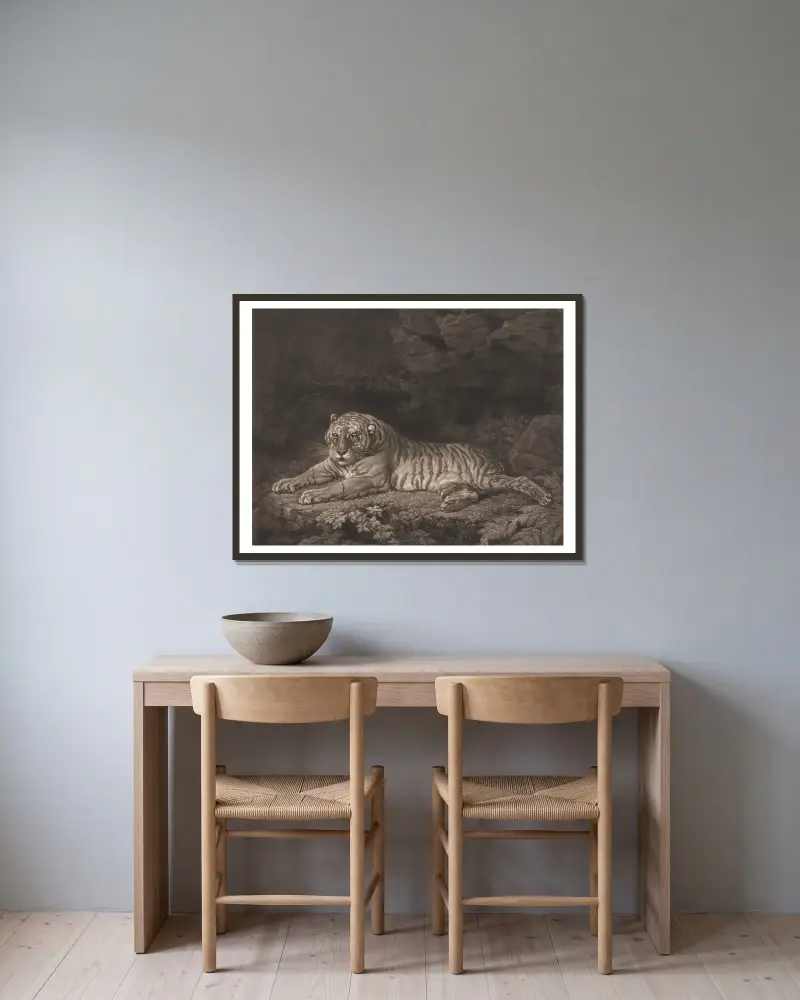 A Tigress av George Stubbs inramad på en vägg